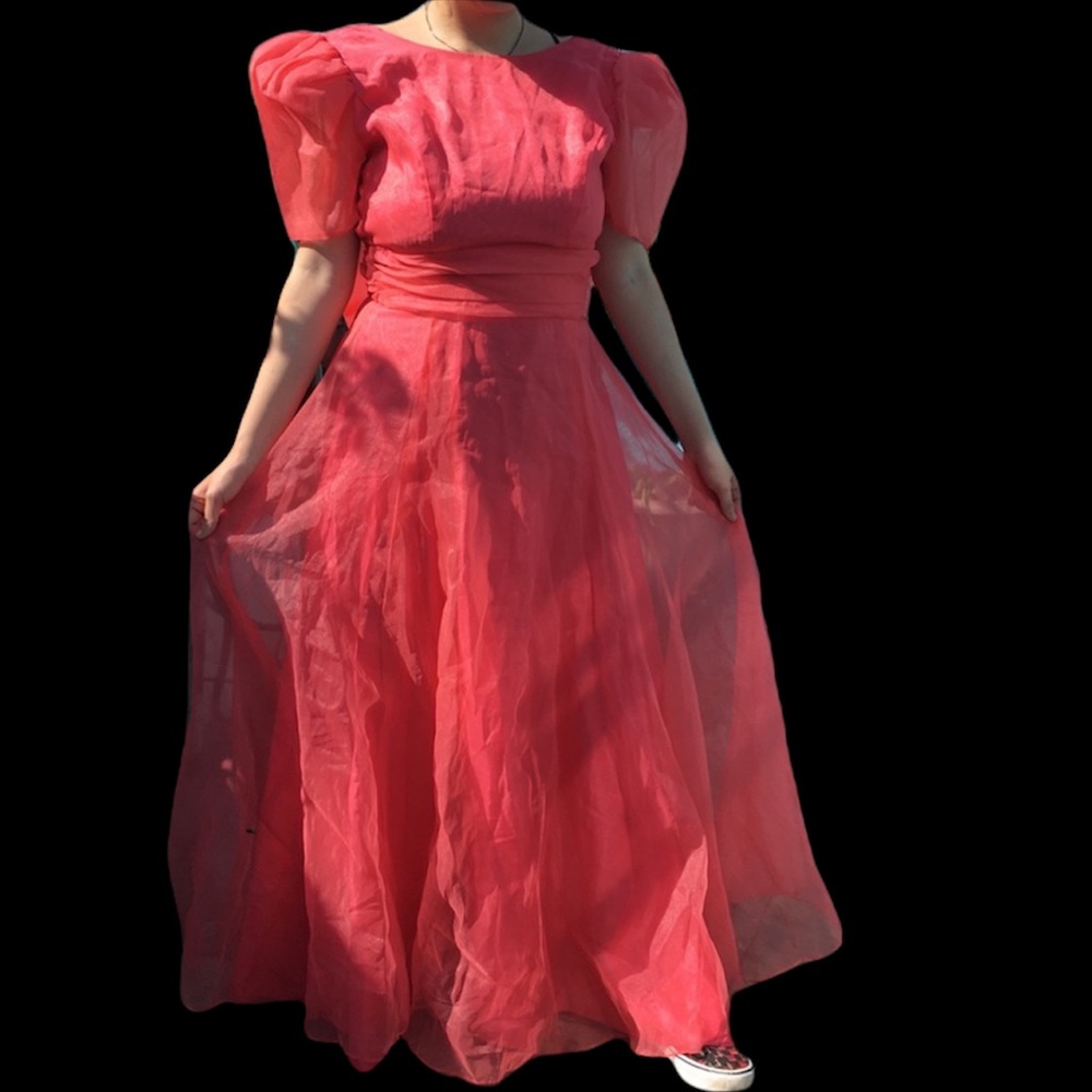 60s 70s pink chiffon prom dress